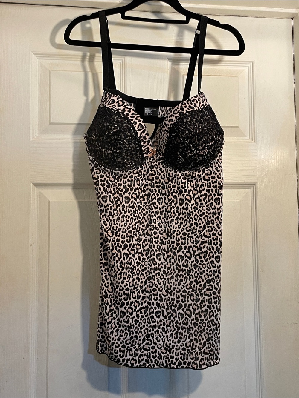 Leopard Print Lace Bust Slip Dress- Black/Pink